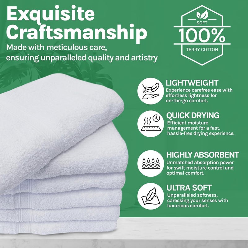 Towels N More 12 Pack 15X25 Hand Towels - White Soft 100% Cotton Ring Spun Loops - Highly Absorbent and Quick Drying Medium Towels Linen Essentials - Ideal for Bathroom, Spa, Travel, and Gym Use - Image 5